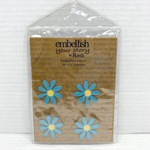 Embellish Your Story by Roeda Set of 4 Blue Daisy Metal Magnets 1.25" x 1.25"
